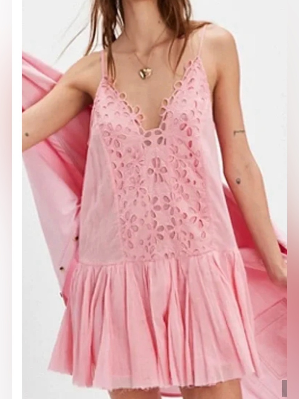 NEW FREE PEOPLE FP ONE PINK CASELLA DROP WAIST COTTON SLIP DRESS SZ S